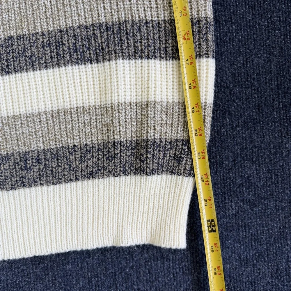 Vintage St. John's Bay Sweater Mens Medium Gray Striped Waffle Knit Crewneck - Picture 6 of 8